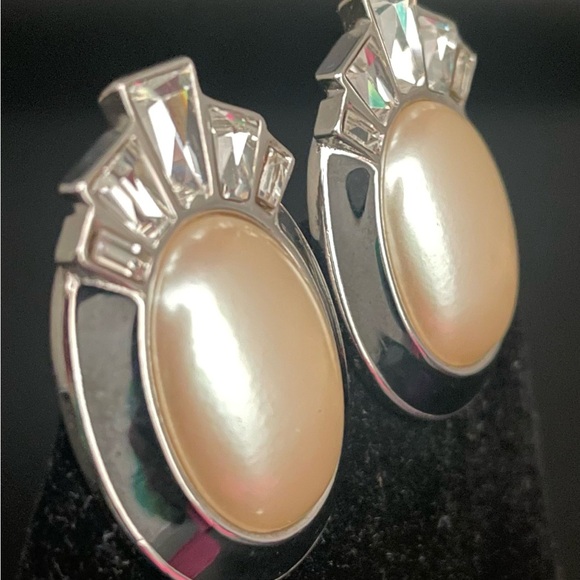 YSL 80’s Vintage Deco style clip earrings Statement signed - Picture 2 of 5